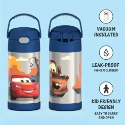 THERMOS - Garrafa de canudo de aço inoxidável com isolamento a vácuo de 12 onças, carros