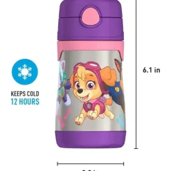 THERMOS - Garrafa de canudo de aço inoxidável com isolamento a vácuo de 10 onças, Paw Patrol Girl
