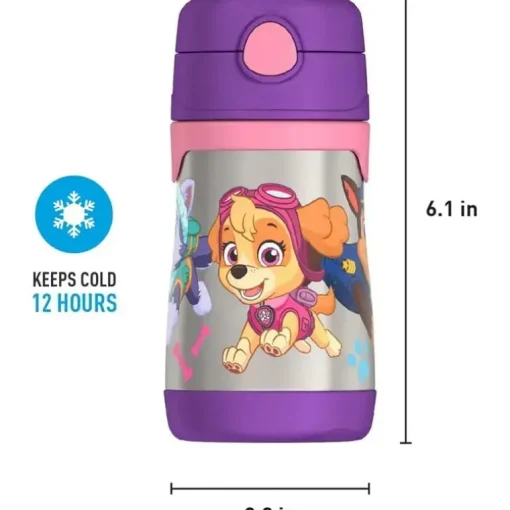 THERMOS - Garrafa de canudo de aço inoxidável com isolamento a vácuo de 10 onças, Paw Patrol Girl