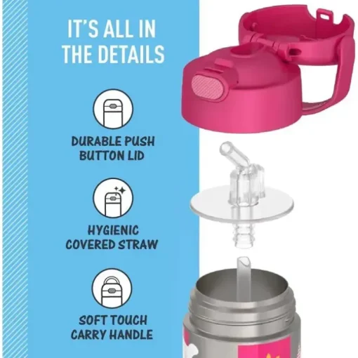 THERMOS - Garrafa de canudo de aço inoxidável com isolamento a vácuo de 12 onças, Minnie Mouse