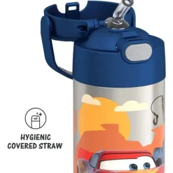 THERMOS - Garrafa de canudo de aço inoxidável com isolamento a vácuo de 12 onças, carros