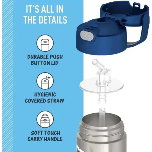 THERMOS - Garrafa de canudo de aço inoxidável com isolamento a vácuo de 12 onças, Jurassic World