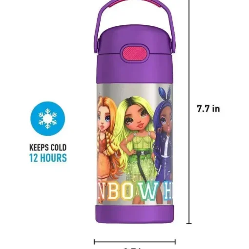 THERMOS - Garrafa de canudo isolada de aço inoxidável de 12 onças, ARCO-ÍRIS ALTO