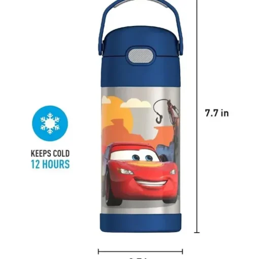 THERMOS - Garrafa de canudo de aço inoxidável com isolamento a vácuo de 12 onças, carros