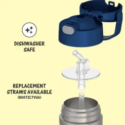 THERMOS - Garrafa de canudo de aço inoxidável com isolamento a vácuo de 12 onças, carros