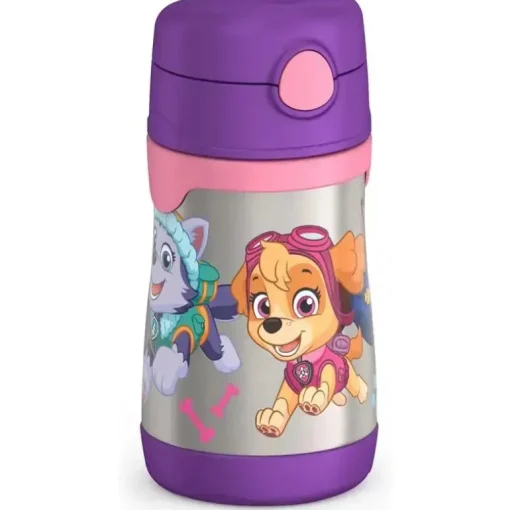 THERMOS - Garrafa de canudo de aço inoxidável com isolamento a vácuo de 10 onças, Paw Patrol Girl