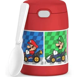 THERMOS - Pote de alimentos com isolamento a vácuo de aço inoxidável com colher, 10 oz, Mario Kart