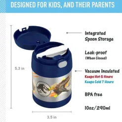 THERMOS - Pote de alimentos com isolamento a vácuo de aço inoxidável com colher, 10 oz, Jurassic World