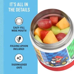THERMOS - Pote de alimentos com isolamento a vácuo de aço inoxidável com colher, 10 oz, Mario Kart