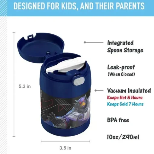 THERMOS - Pote de alimentos com isolamento a vácuo de aço inoxidável com colher, 10 oz, Lightyear