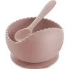 Tigela e colher de sucção Ali + Oli (blush) borda ondulada