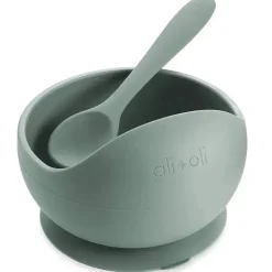 Tigela e colher de sucção Ali + Oli (Hortelã)