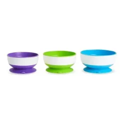 Tigelas de sucção Munchkin Stay Put, cores sortidas, pacote com 3