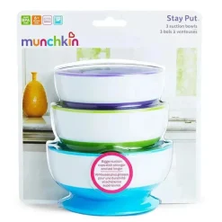 Tigelas de sucção Munchkin Stay Put, cores sortidas, pacote com 3