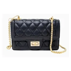 Tiny Treats - Classic Quilted Large Flap Handbag, Black