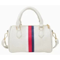 Tiny Treats - Leather Striped Duffle Handbag | White