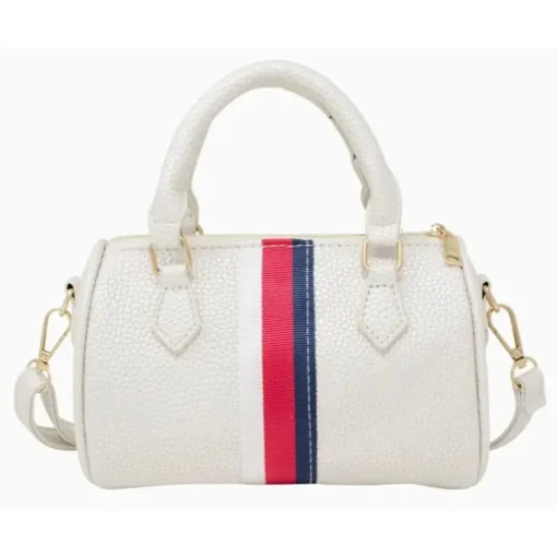 Tiny Treats - Leather Striped Duffle Handbag | White