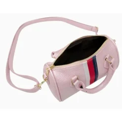Tiny Treats - Leather Striped Duffle Handbag | White