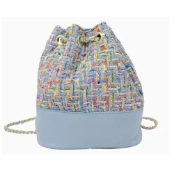 Tiny Treats - Tweed Drawstring Backpack Bag, Blue