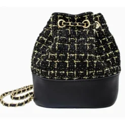 Tiny Treats - Tweed Drawstring Backpack Bag, Black
