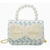 Tiny Treats - Tweed Pearl Handle Bow Purse, Blue
