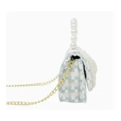 Tiny Treats - Tweed Pearl Handle Bow Purse, Blue