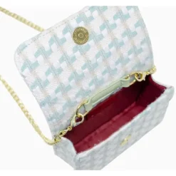 Tiny Treats - Tweed Pearl Handle Bow Purse, Blue
