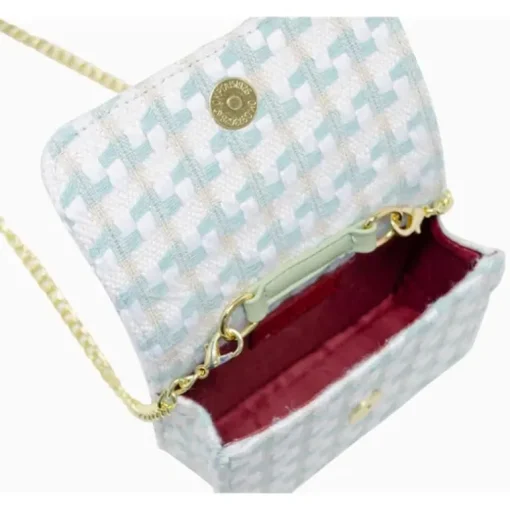 Tiny Treats - Tweed Pearl Handle Bow Purse, Blue