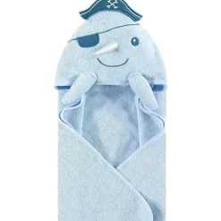 Toalha com capuz de rosto de animal de algodão para bebê Hudson Narwhal