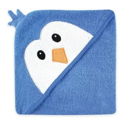 Toalha com capuz Luvable Friends com cara de animal, pinguim azul