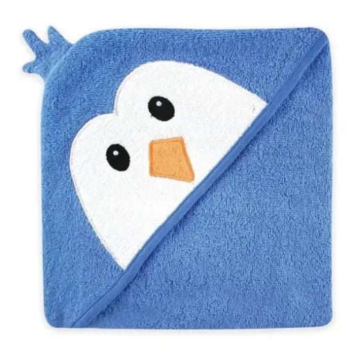 Toalha com capuz Luvable Friends com cara de animal, pinguim azul