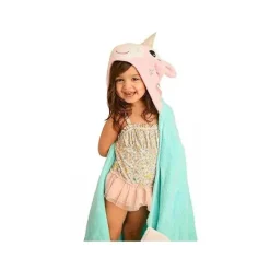 Toalha de banho de pelúcia com capuz para crianças Zoocchini Allie the Alicorn, rosa/verde