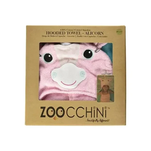 Toalha de banho de pelúcia com capuz para crianças Zoocchini Allie the Alicorn, rosa/verde