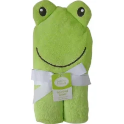 Toalha de bebê felpuda com capuz Luvable Friends com rosto de animal, sapo