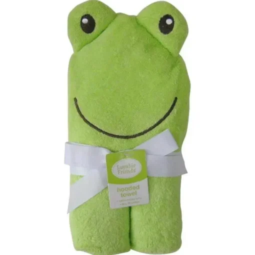 Toalha de bebê felpuda com capuz Luvable Friends com rosto de animal, sapo
