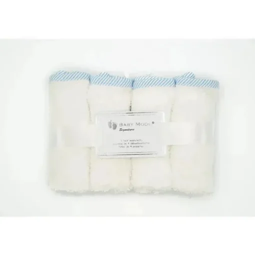 Toalhinhas de bebê com detalhes em tecido rosa branco com listras azuis