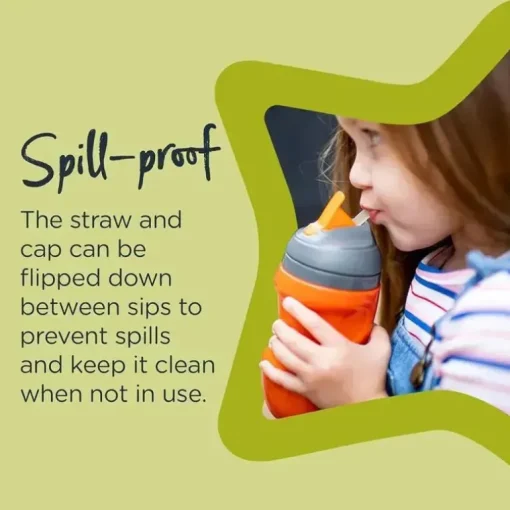 Tommee Tippee - Copo de palha isolado para crianças, à prova de derramamento, 9 onças, 12 m +, 2 contagens, azul e laranja