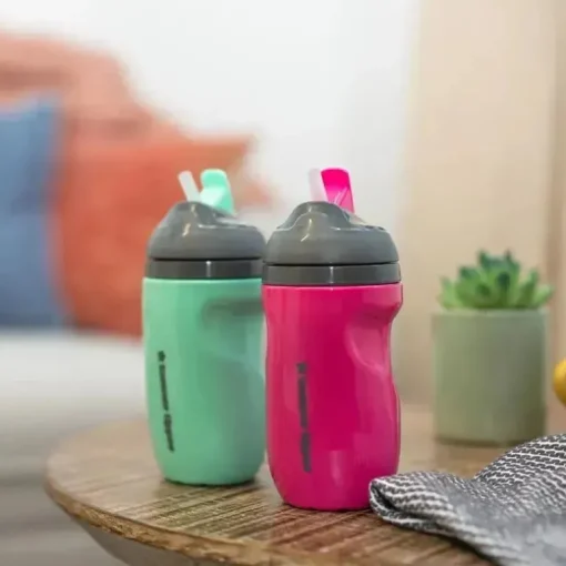 Tommee Tippee - Copo de palha isolado para crianças, à prova de derramamento, 9 onças, 12 m +, 2 contagens, azul e laranja