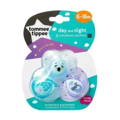 Tommee Tippee - 3Pk mais perto da natureza Dia e noite Chupetas que brilham no escuro 6-18M - As cores podem variar