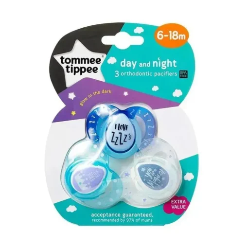 Tommee Tippee - 3Pk mais perto da natureza Dia e noite Chupetas que brilham no escuro 6-18M - As cores podem variar