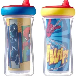 Tomy - 2 copos isolados com canudinho 9 onças, Marvel