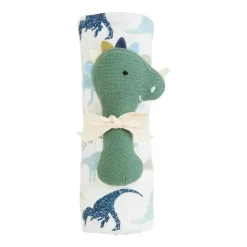 Torta de Lama - Swaddle Dino Infantil e Chocalho; Swaddle 47 X 47, Chocalho 6 X 3