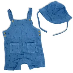 Têxteis Rosa - 2 unidades de conjunto de macacão e chapéu de musselina para bebê menino, palmeira