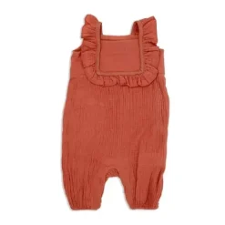 Têxteis Rosa - 2 unidades de macacão e chapéu de musselina para bebê menina, terracota