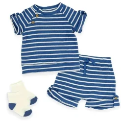 Têxteis Rosa - 3 unidades de shorts canelados para bebês meninos, listras azuis