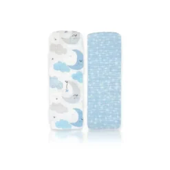 Têxteis Rosa - 2 unidades de cobertores de musselina para bebês meninos, azul estrela/onda
