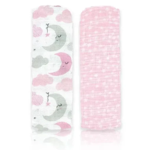 Têxteis Rosa - 2 unidades de cobertores de musselina para bebê menina, rosa estrela/onda