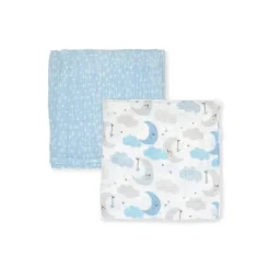 Têxteis Rosa - 2 unidades de cobertores de musselina para bebês meninos, azul estrela/onda