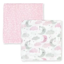 Têxteis Rosa - 2 unidades de cobertores de musselina para bebê menina, rosa estrela/onda