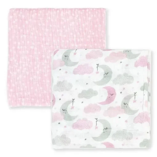 Têxteis Rosa - 2 unidades de cobertores de musselina para bebê menina, rosa estrela/onda
